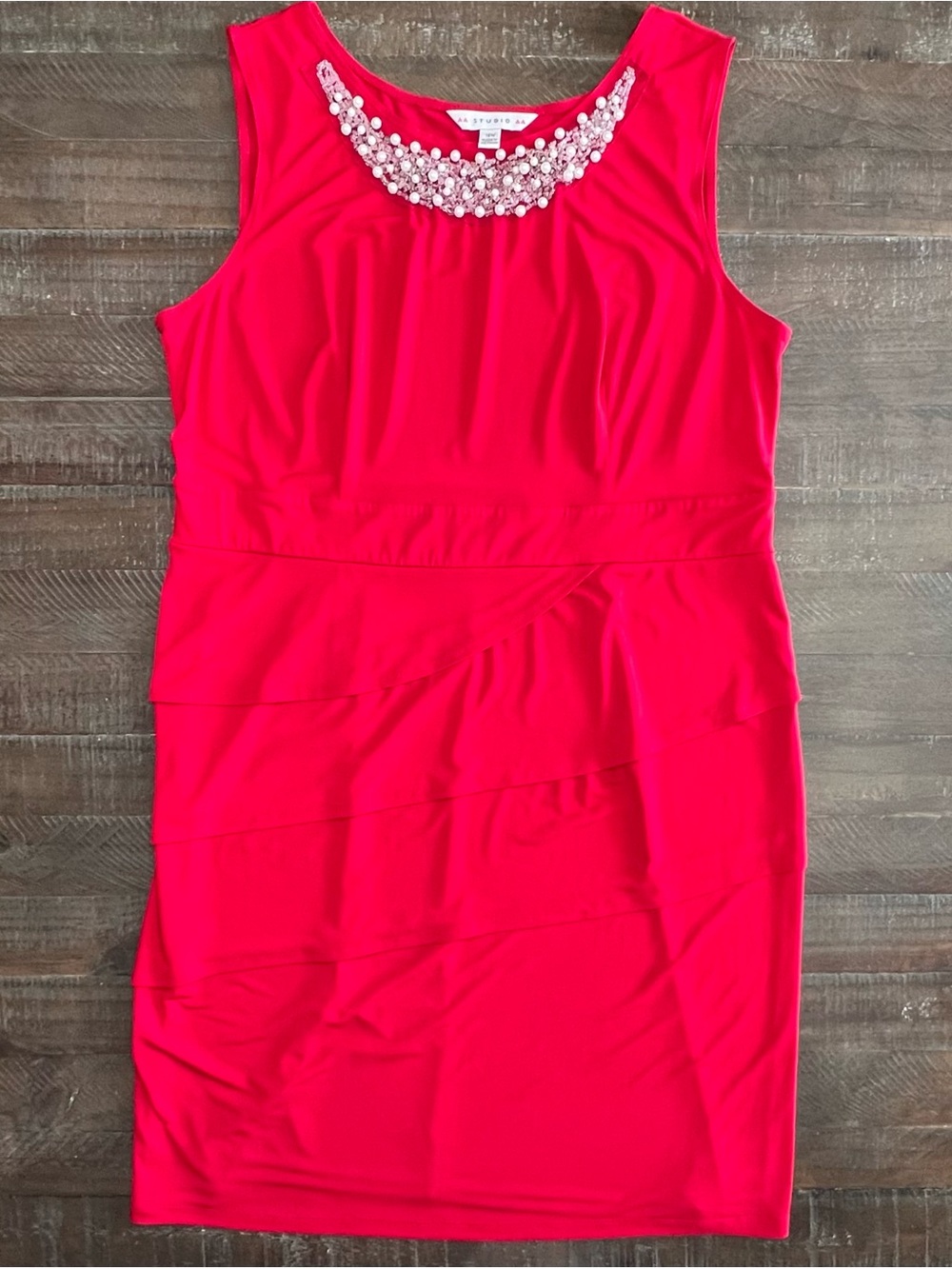 Women's Size 16 W Red Sleeveless Dress w/Pearl Embellishment By AA Studio AA